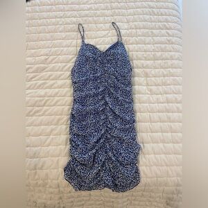 Walk the Walk Blue Floral Print Ruched Bodycon Mini Dress